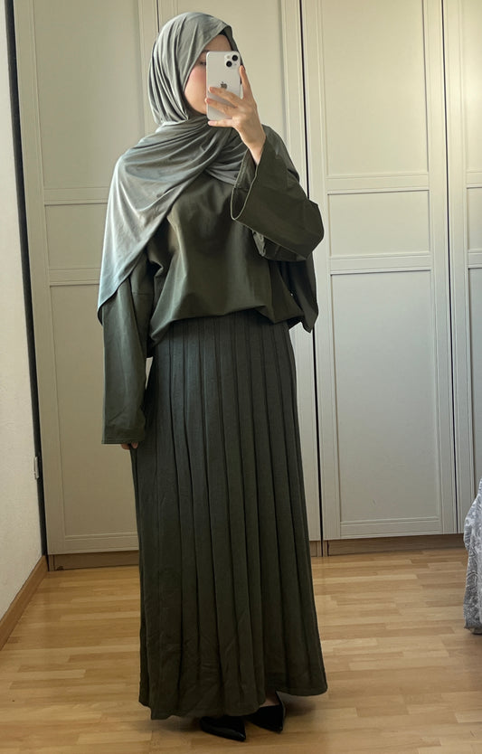 Maxi Jupe en Maille Côtelée - Vert