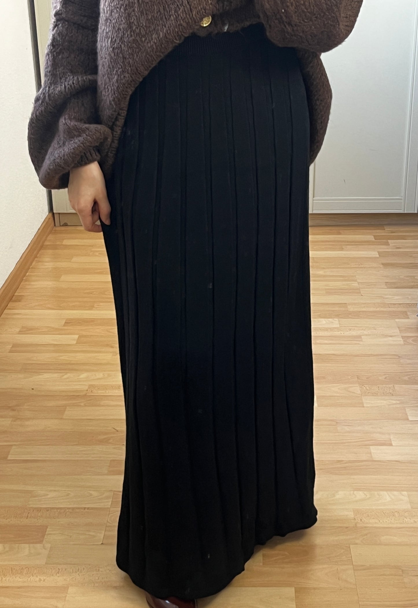Maxi Jupe en Maille Côtelée - Noir