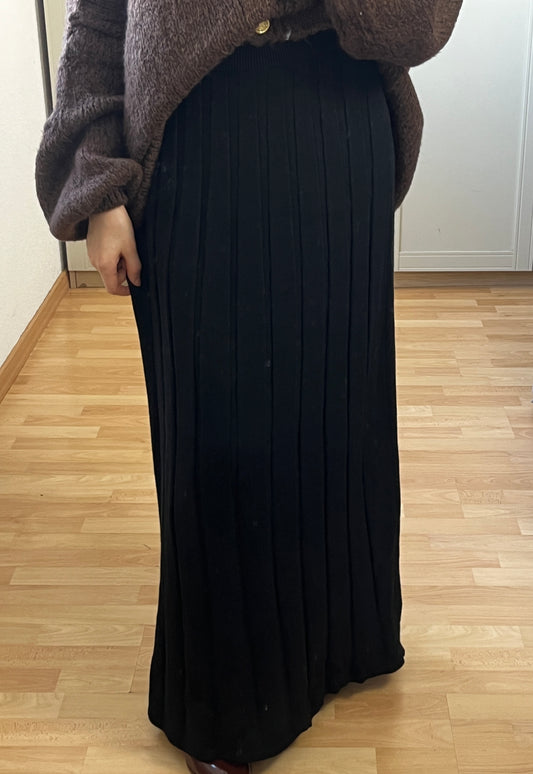 Maxi Jupe en Maille Côtelée - Noir